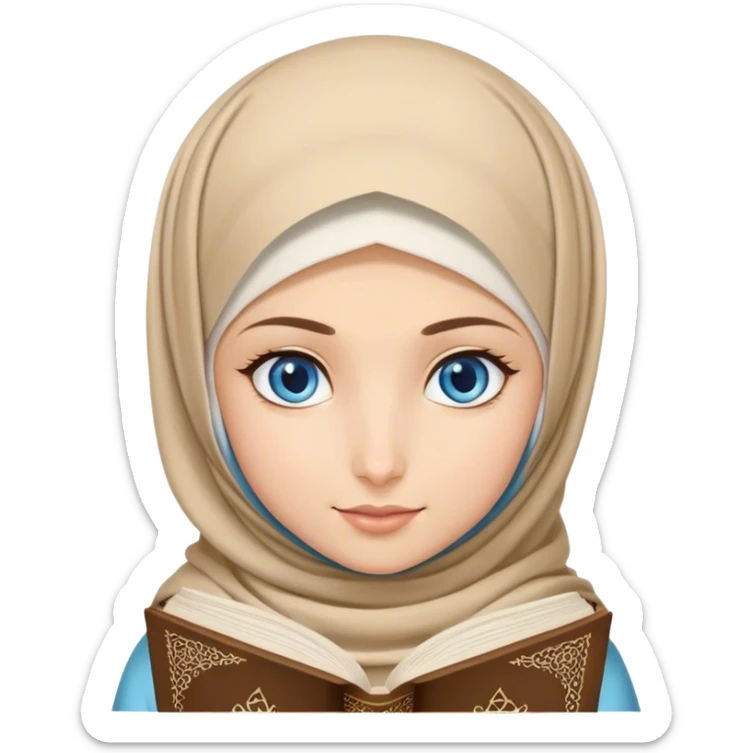 Turkish blonde hearty Hijabi girl with blue eyes and beautiful finish reading quran sticker