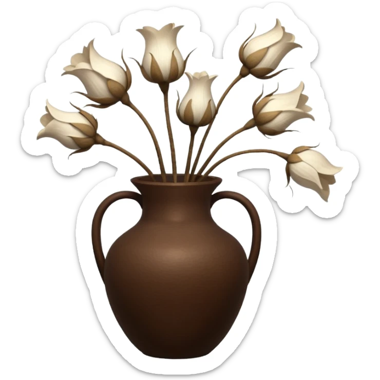 White Dried flowers and pods in a brown vase sticker