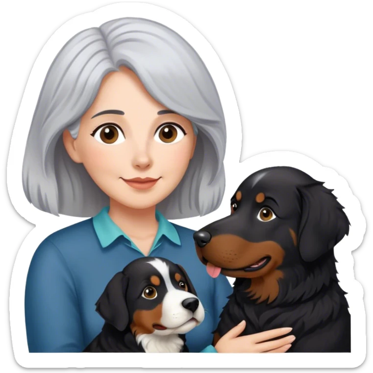 Black lab Gray hair Woman and Bernese mountain dog sticker
