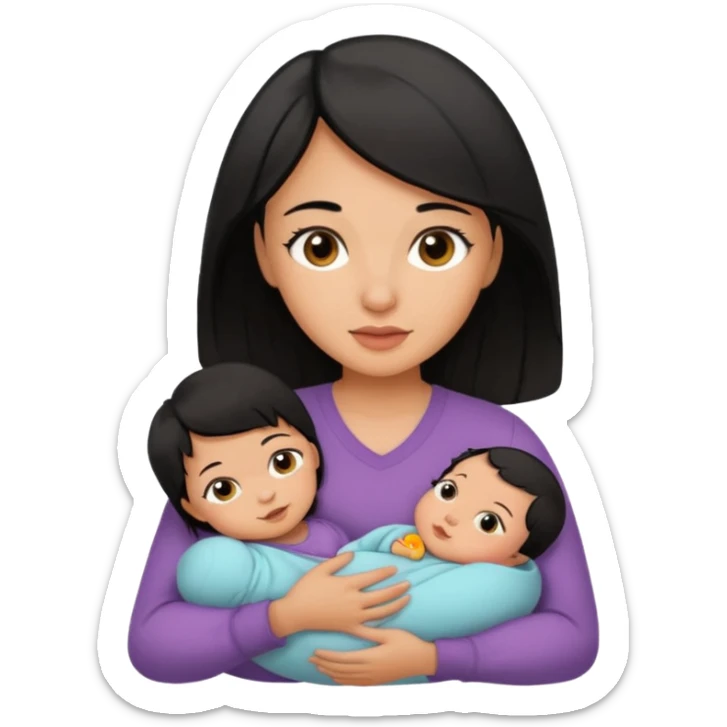 mom holding newborn baby girl with brown eyes tan skin and black hair and blue eyes newborn girl baby tan skin black hair sticker