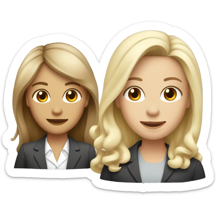 A group of four business professionals. One female has straight dark brown hair, one female has curly shoulder length hair with highlights, one female has long light blonde hair and the male has light blonde hair.  sticker