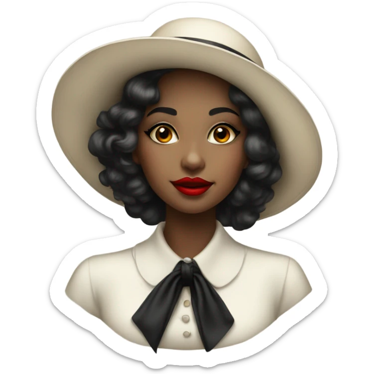 beautiful vintage girl white  in a hat black with red lipstick sticker
