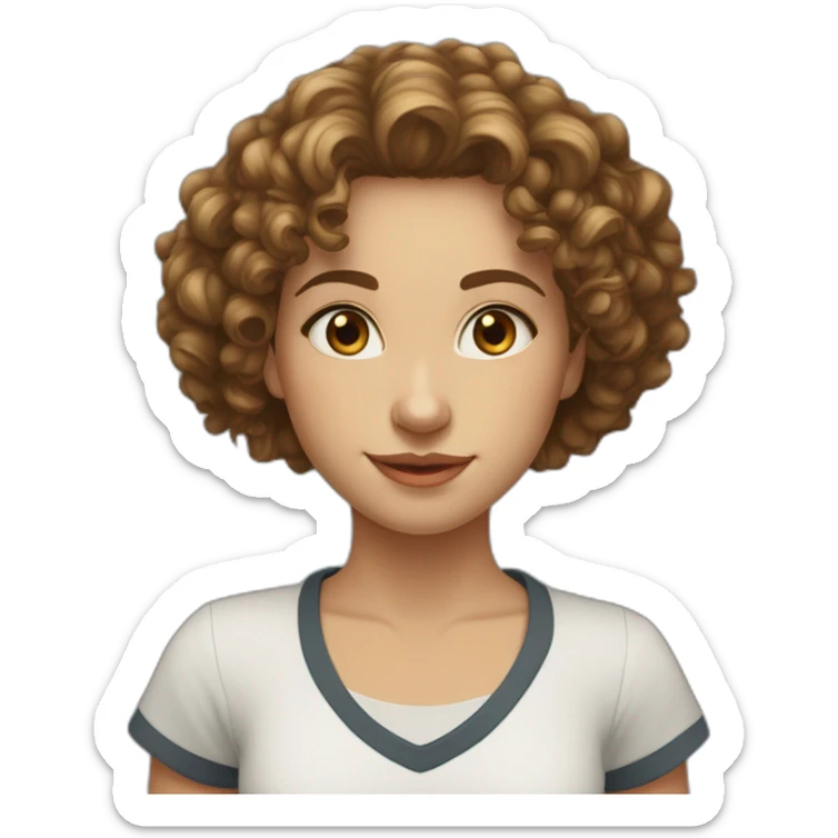 face of white midle easten curly tenage girl with medium brown hair in T-shirt sticker