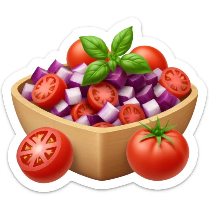 Fai un miscuglio di pomodoro fresco, cipolla, basilico e origano tutti tagliati sticker