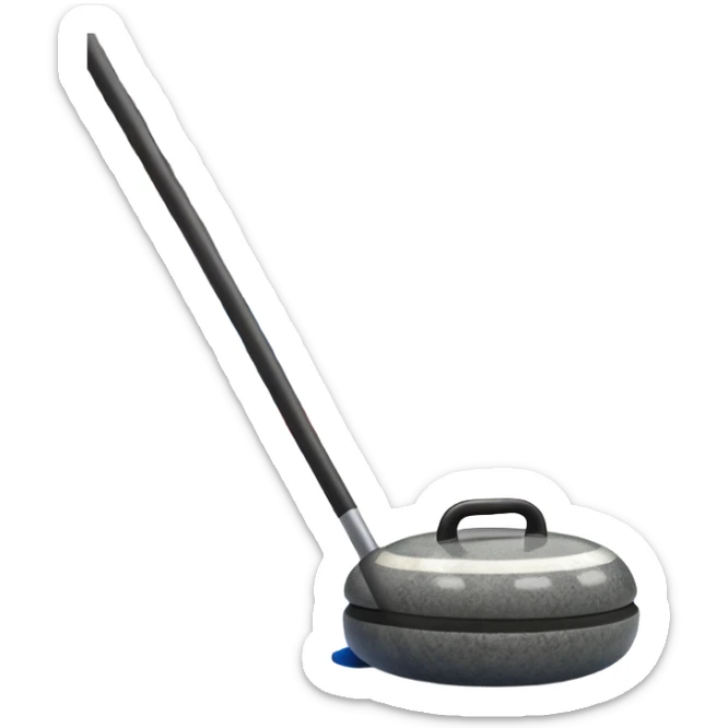 An icon showing a close-up of a curling stone sliding across the ice with a broom beside it. The scene is set in a brightly lit stadium, with detailed spectator stands in the background. Transparent background highlights the focus, skill, and atmosphere of the curling sport. sticker