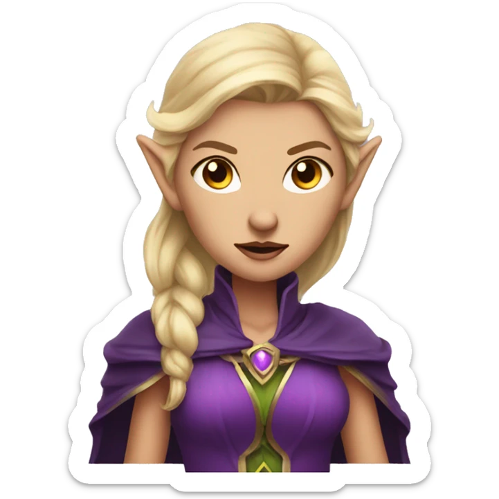 Noble female Elf with Elf ears and blonde hair and purple robes angry sticker
