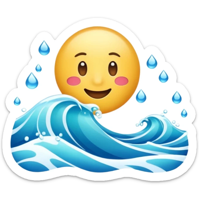 emoji of the sea, calm blue waves, sparkling water, isolated on white background, soft shadows, high detail, playful and cute. sticker