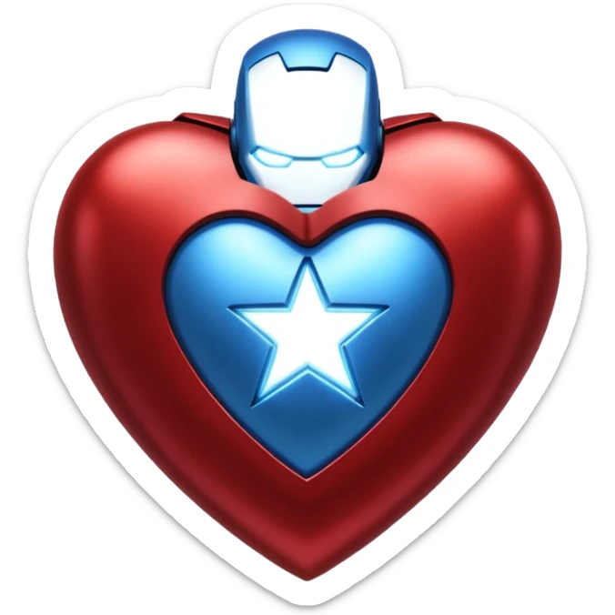 A red Iron Man heart with a glowing blue star in the center sticker