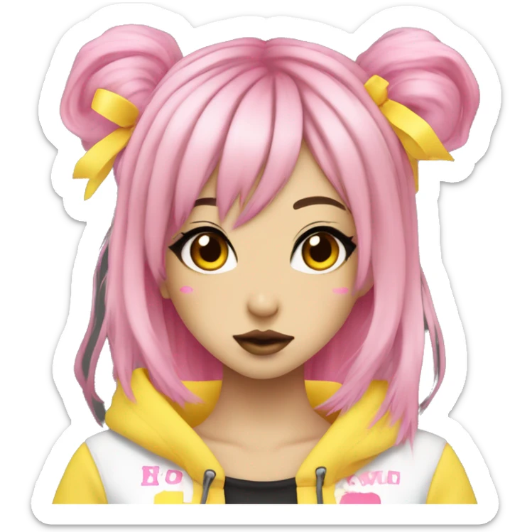 hime gyaru girl, pink and yellow split-dyed hair, dark makeup, punk clothes sticker