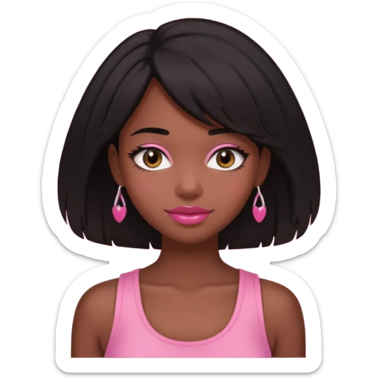 chica morena , corte de cabello negro y medio, con una blusa de tirantes simple, rosa y coquette sticker