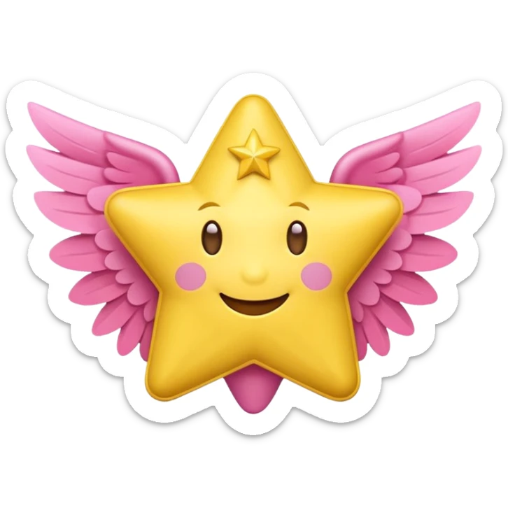 image of a cute yellow star with a smiling face and pink cheeks on a transparent background in the style of the Money with Wings emoji on Microsoft 3D Fluent 15.1, image format - square, 1:1 sticker