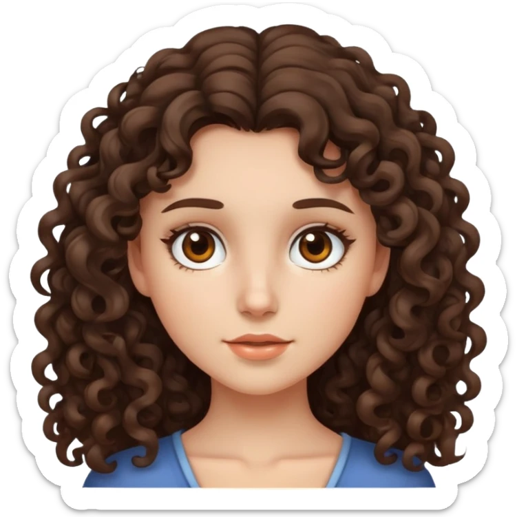 Brunette girl with curly long hair and brown eyes sticker