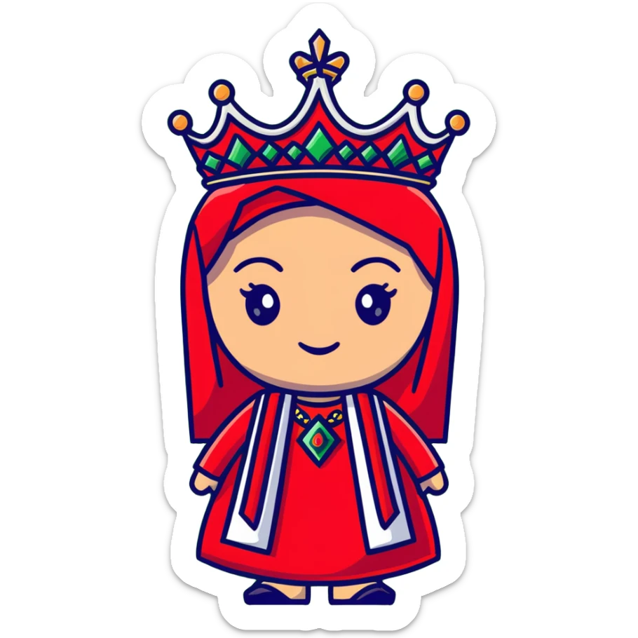 Ottoman queen with red dress and crown, imperial Turkish royal attire sticker