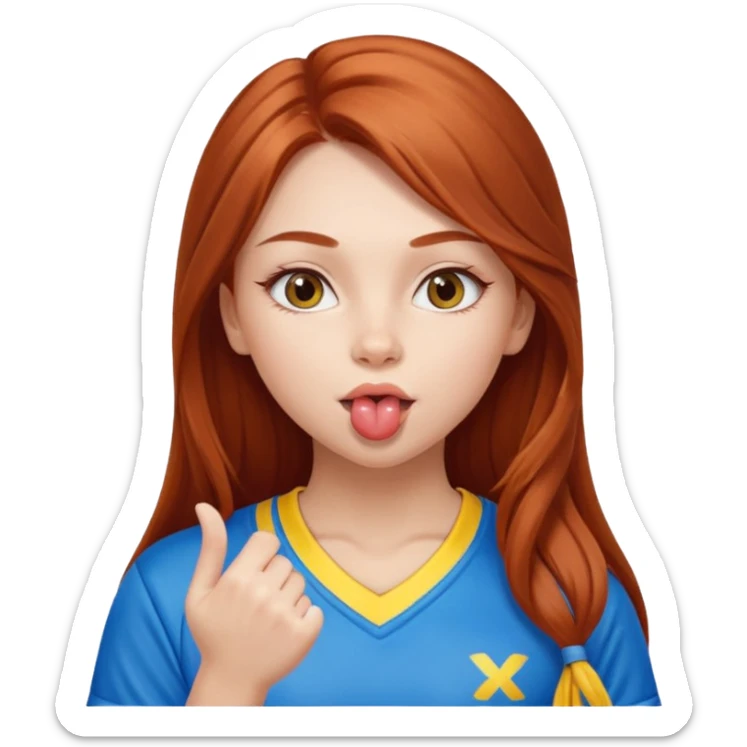 A cute ukrainian girl, with long auburn hair, playing sports, she's blowing a kiss. sticker