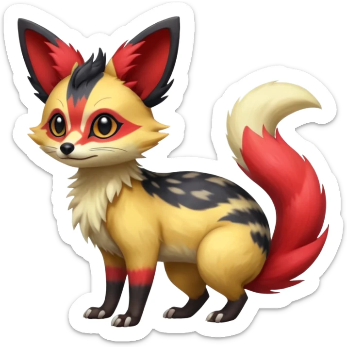 Rare realistic cool cute epic aesthetic colorful Fennekin-Zorua-Civet-Genet-species-Fakemon-hybrid-creature, with markings, full body sticker