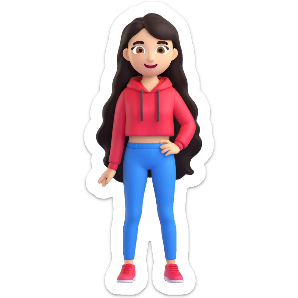 emoji of Yailin La Más Viral, long dark hair, expressive eyes, confident smile, trendy and stylish appearance, fashionable outfit, lively and vibrant expression, energetic personality sticker