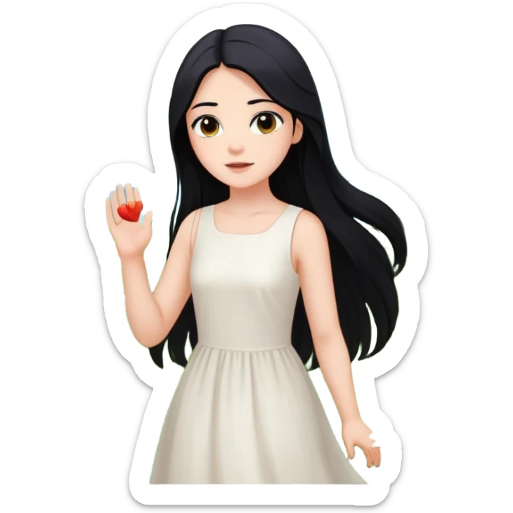 crea un chica blanca con cabello negro largo bonita de ojos marrones vestida de blanco conectando con la naturaleza rodeada de flores  sticker