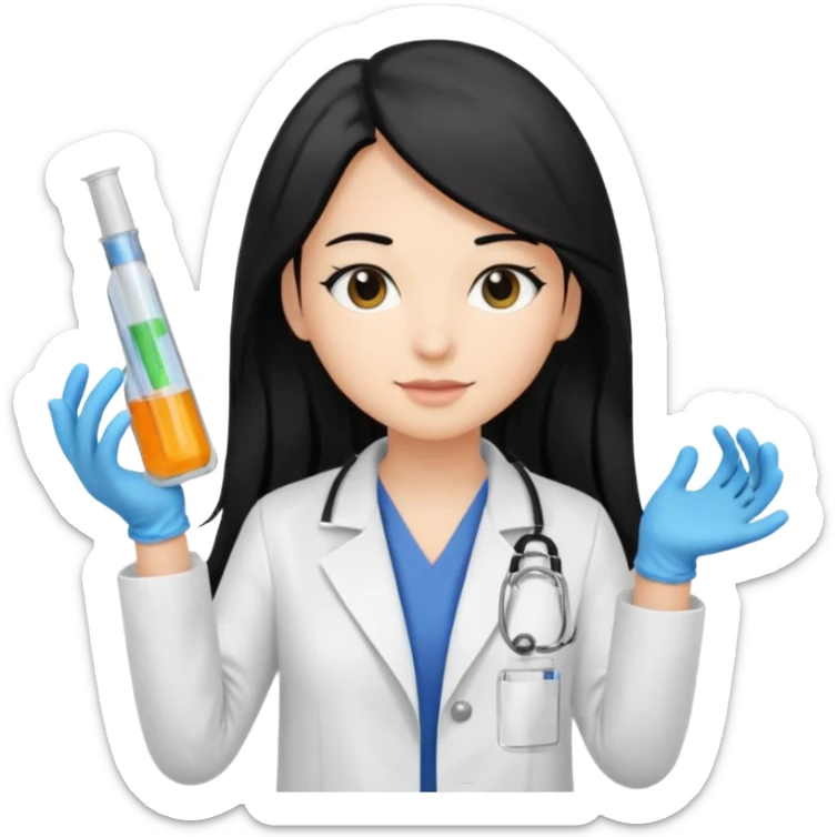 medica con guantes  y mascallilas e insumos lavoratorio pelo negro largo triguella sticker