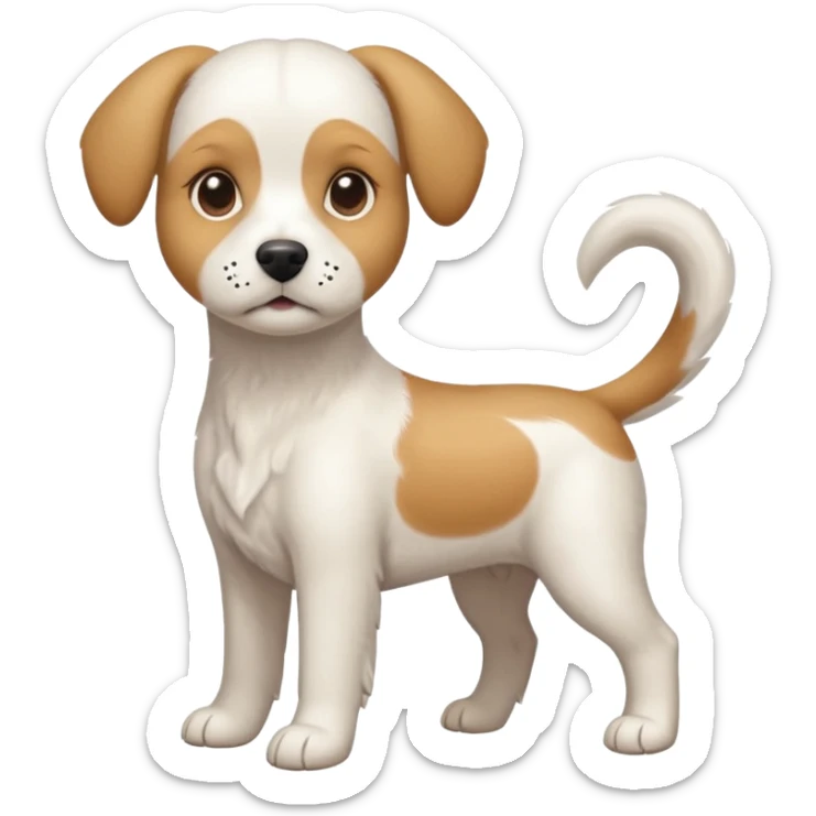 a full body white beagle x maltese x chi dog the size of a kelpie with light brown ears and a light brown patch on one eye sticker