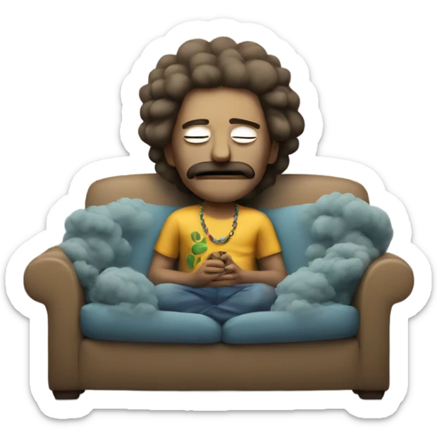 Hippie dude lying on a couch with smoke coming out of his mouth sticker