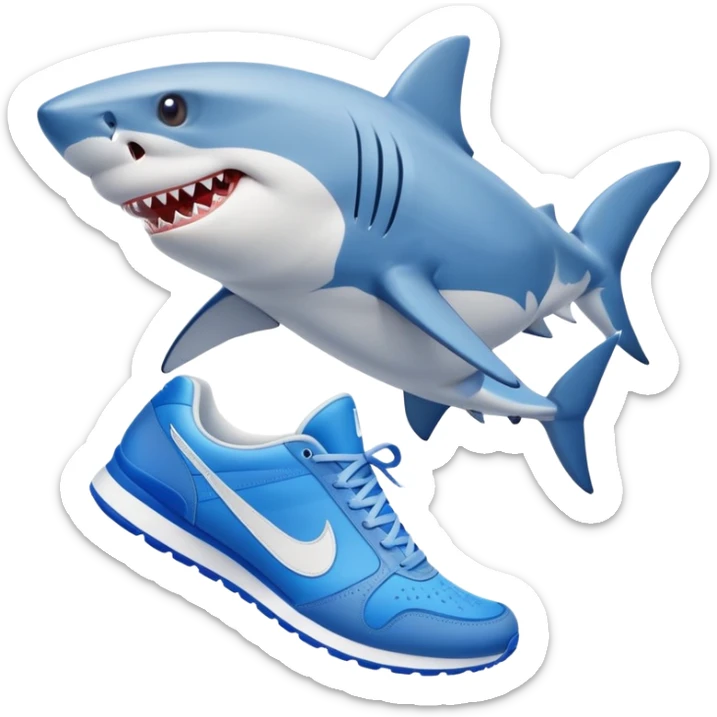 Un tiburon con piernes y zapatillas nike azules en los pies sticker