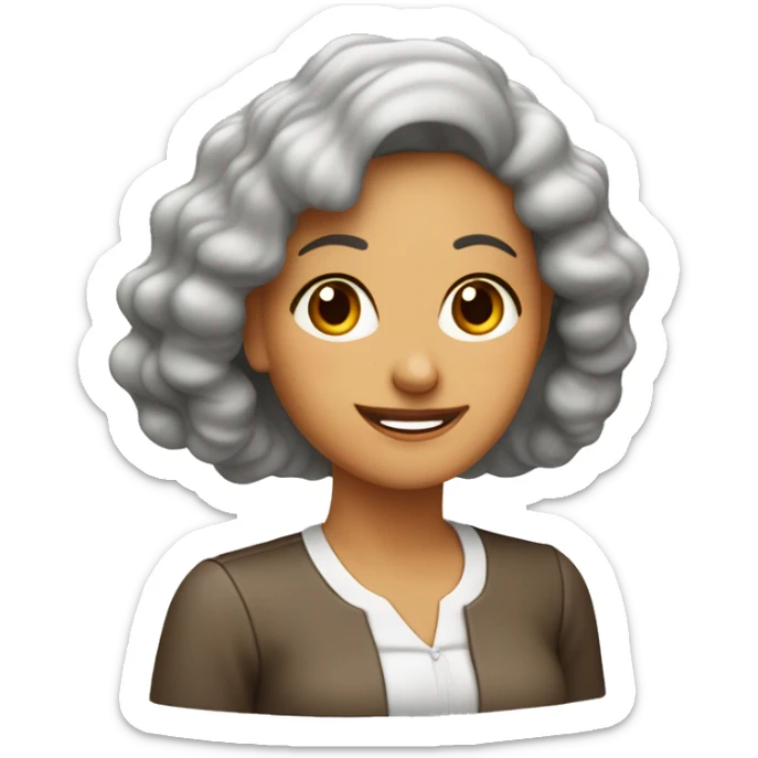 mujer de pelo castaño largo y peinada hacia el lado izquiero, con anteojos café claro, de 50 años, y blusa atrigada sticker