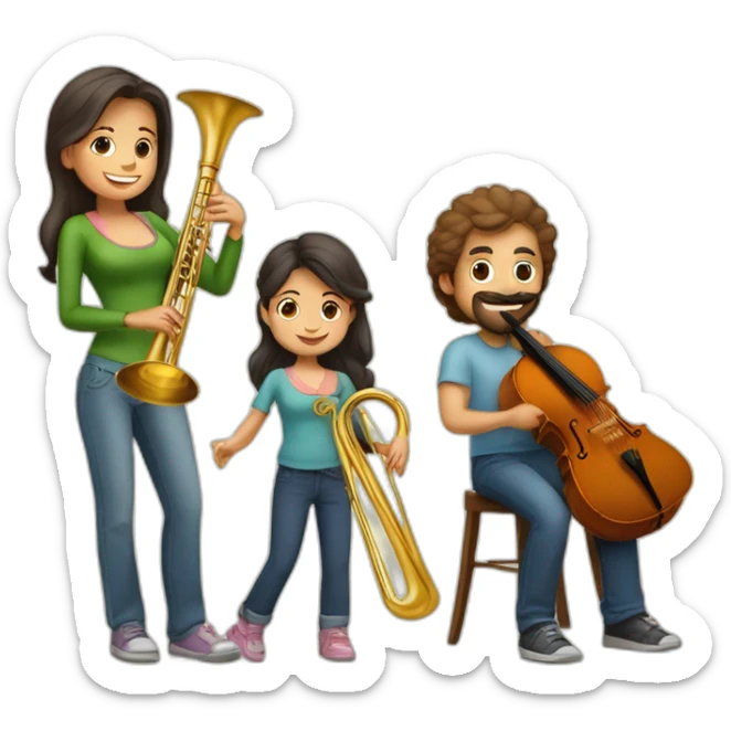 Caucasian family of a man with trombone & a morena woman with cello and they have a baby girl 1yo sticker