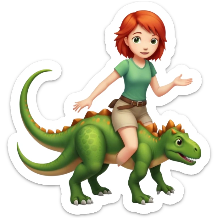 Red-haired girl with a dinosaur tail and animal paws instead of hands and feet sticker