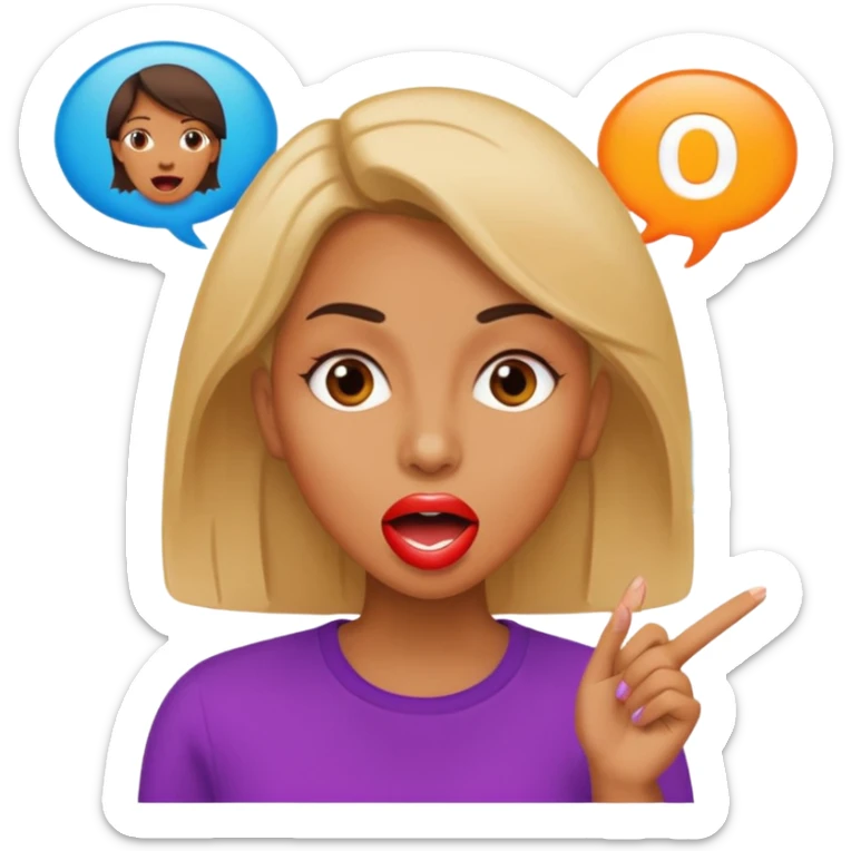 a woman is talking and English letters are coming out of her mouth sticker