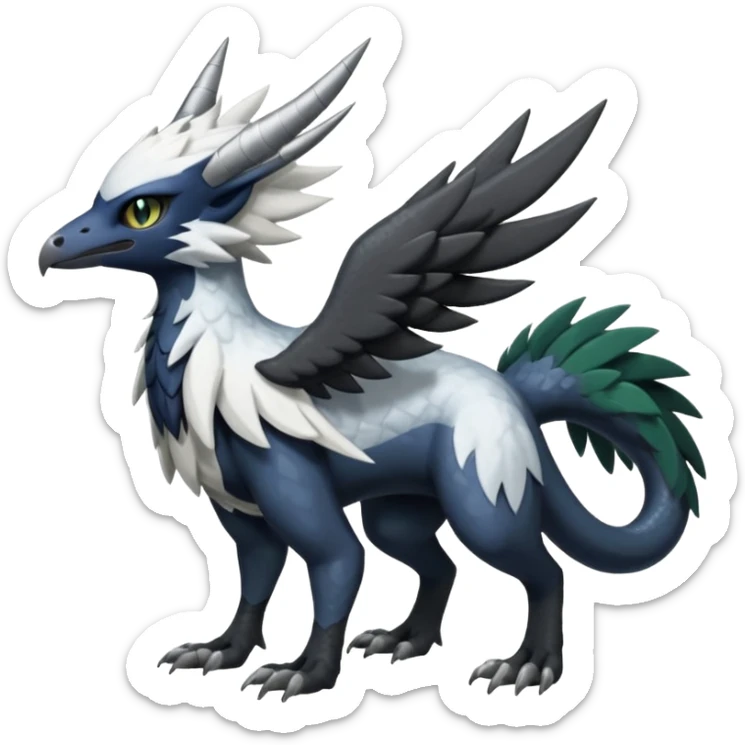 Shiny Black Grey White and Dark-Green Trico-Nargacuga-Silvally-Absol-fusion sticker