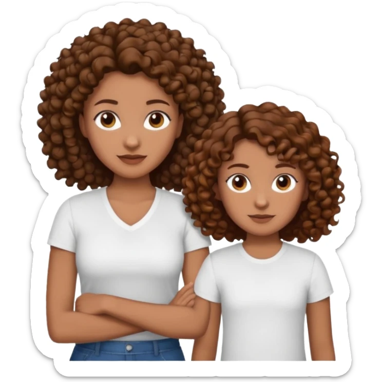 single mom with twin girls; all brown hair, mother and one daughter have curly hair sticker