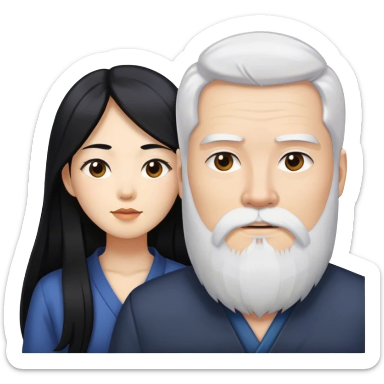 Asian woman with black long hair and white guy white beard and masculine  sticker