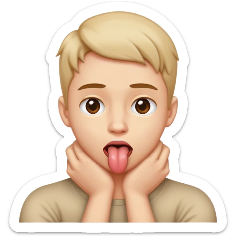 arms crossed holding neck, chocking face with tongue out, person sticker