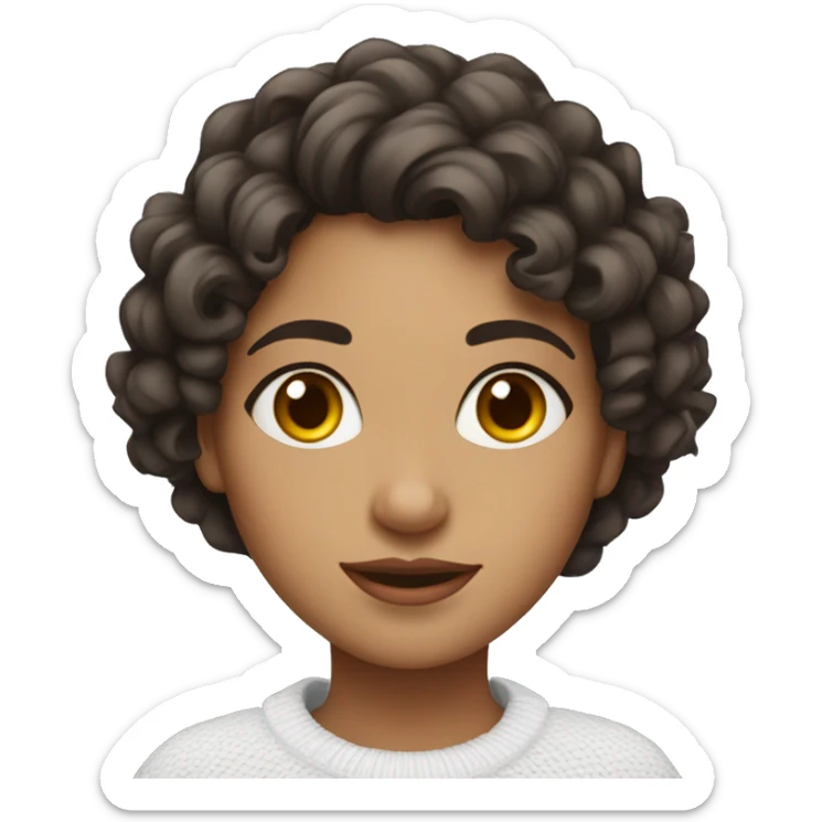 Pretty Latina girl with dark brown curly hair in white sweater sticker