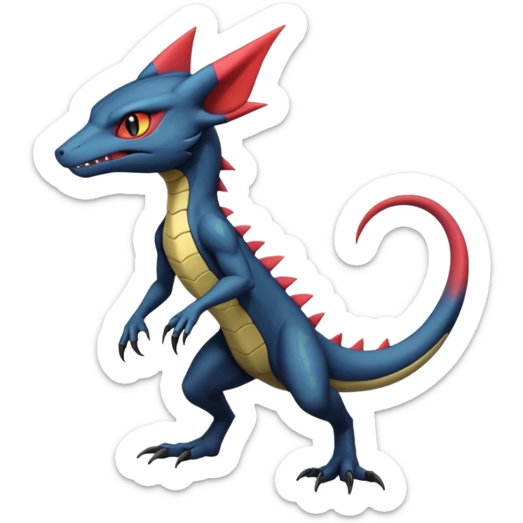 Colorful Dark edgy scary spooky cool badass realistic Heliolisk-Sneasel-Salandit-Cyclizar-Genesect-Pokémon, full body sticker