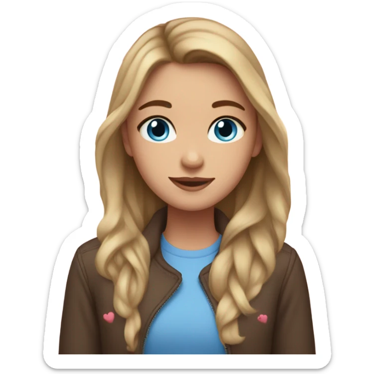 girl with hearts around her and dark brown hair and light skin and blue eyes sticker