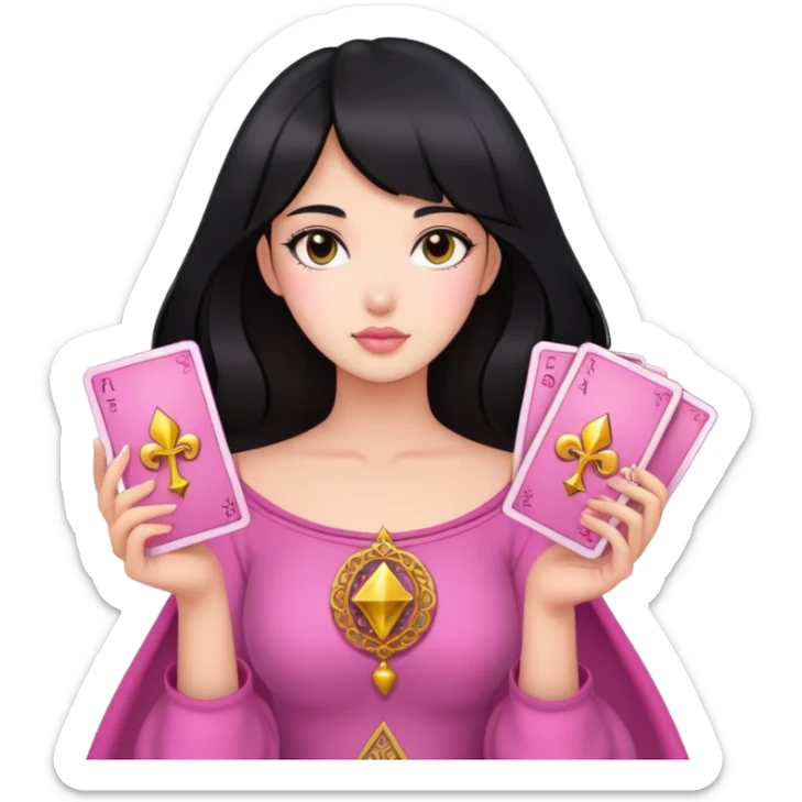 black hair girl with pink pink tarot gold cards sticker
