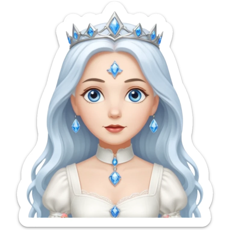 Good Witch of the North from the Wizard of Oz with blue eyes, white long hair, white outfit sticker