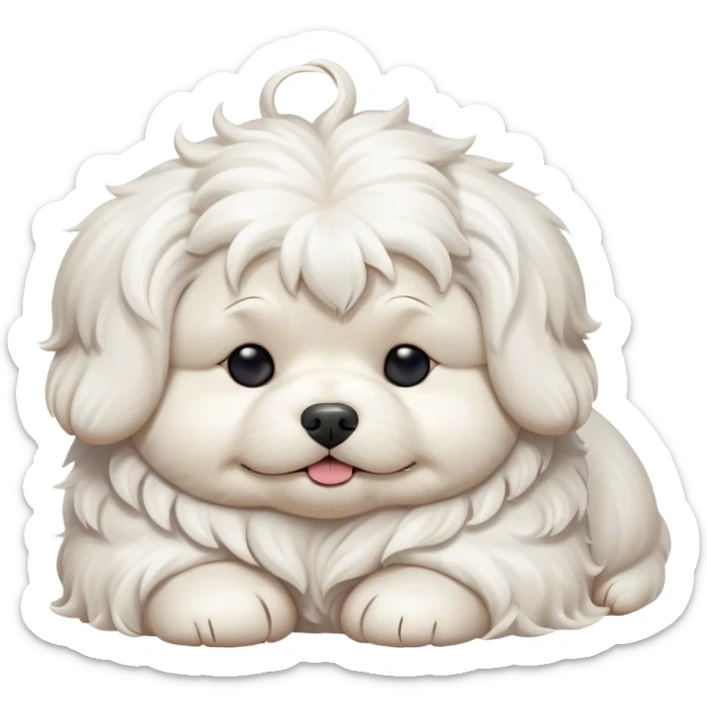 Cinematic Meme-Worthy Chubby Sleeping Wavy-Haired Maltese dog Portrait Emoji, Head resting peacefully with a contented smile, featuring a delightfully chubby build and a luxuriously soft, wavy-haired white coat, eyes shut in a serene nap, Simplified yet hilariously adorable features, highly detailed, glowing with a soft, drowsy light, high shine, relaxed and utterly lovable, stylized with an air of playful laziness, bright and endearing, soft glowing outline, capturing the essence of a comically sleepy companion, so meme-worthy it feels like it could instantly become the next viral sensation of adorable slumber! sticker
