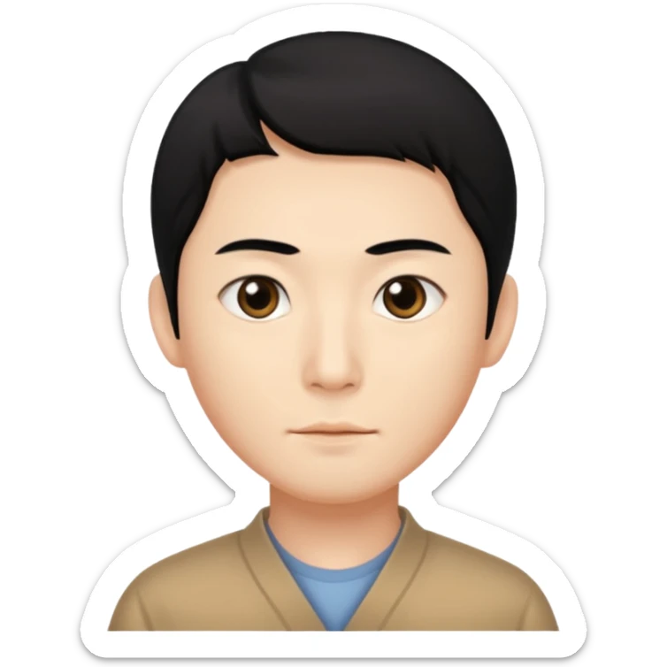 hombre chino color blanco de piel, cabello liso negro ojos negro cara delgada ojos muy rasgados  sticker