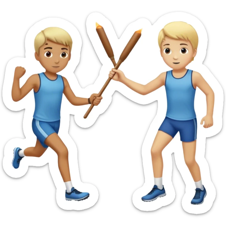 .  Now show the baton in the left hand of the boy in back handing it to the blonde boy’s right hand like they are in a relay race passing off sticker