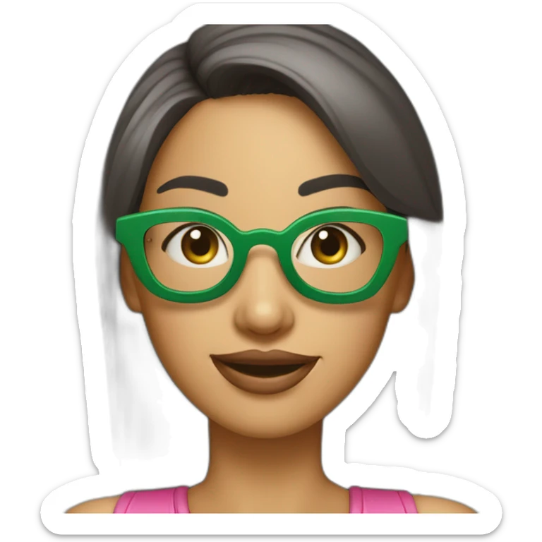 Chica mediana edad con gafas verdes, sonrisa amplia y labios pintados de rosa sticker