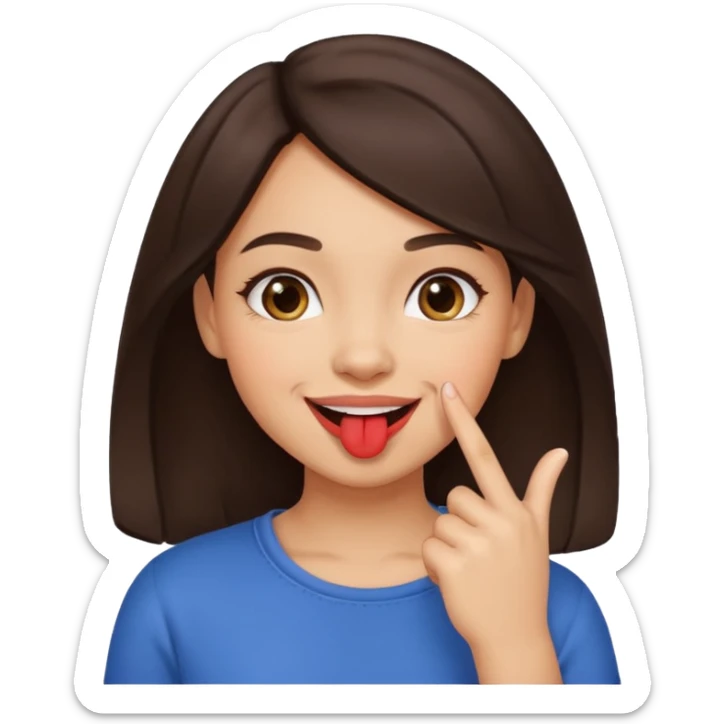 Emoji de una chica con el dedo en la esquina de la boca sonriendo de forma coqueta   sticker