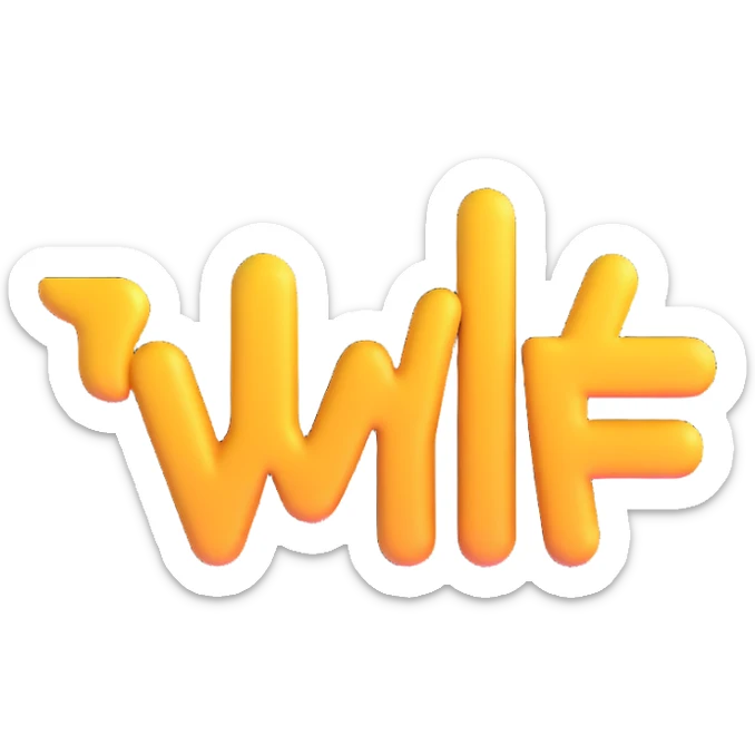 colorful 3D circular emoji with the word 'wtf' in the center in a modern font sticker