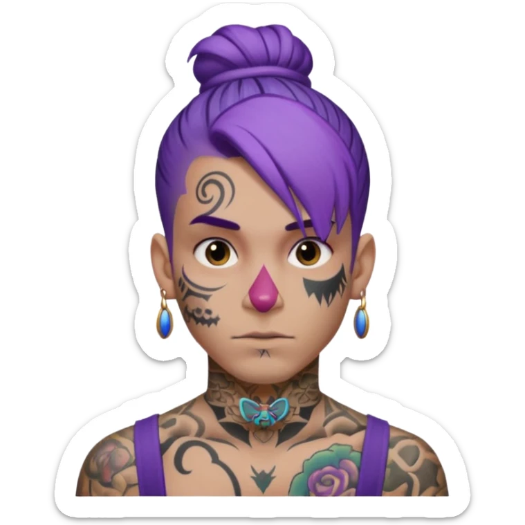 purple hair bun and lots of face tattoo guy sticker