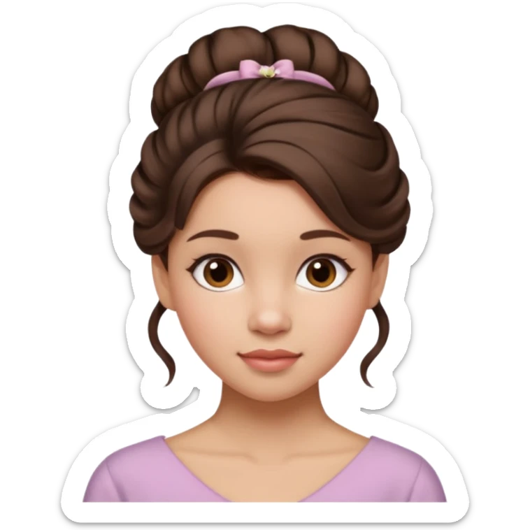 Cinematic Realistic Workout Girl Portrait, depicted with lifelike skin texture, subtle rosy undertones, and soft natural lighting that enhances the gentle contours of her face. Her intricately detailed brunete hair is elegantly styled in an updo, sticker