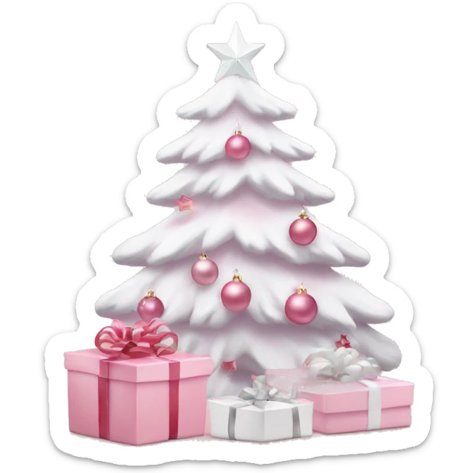 Light pink Christmas gifts under a white Christmas tree  sticker