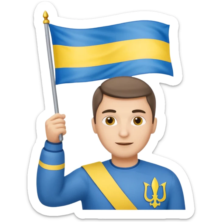 photorealistic Ukrainian man with the flag of Ukraine sticker