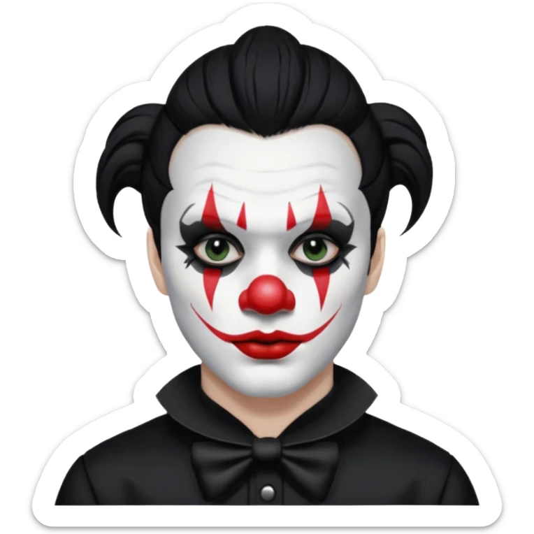man with black hair only black and white clown makeup black eye makeup black lipstick black clothes sticker