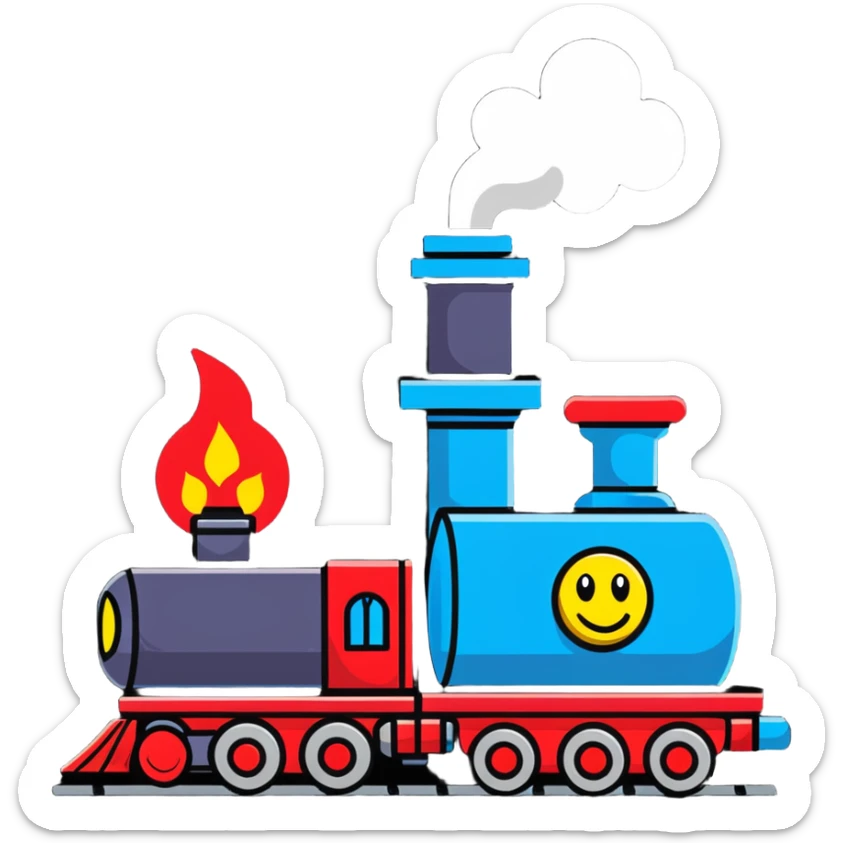 A cartoon toy train with a bright happy face and steam coming from its chimney sticker